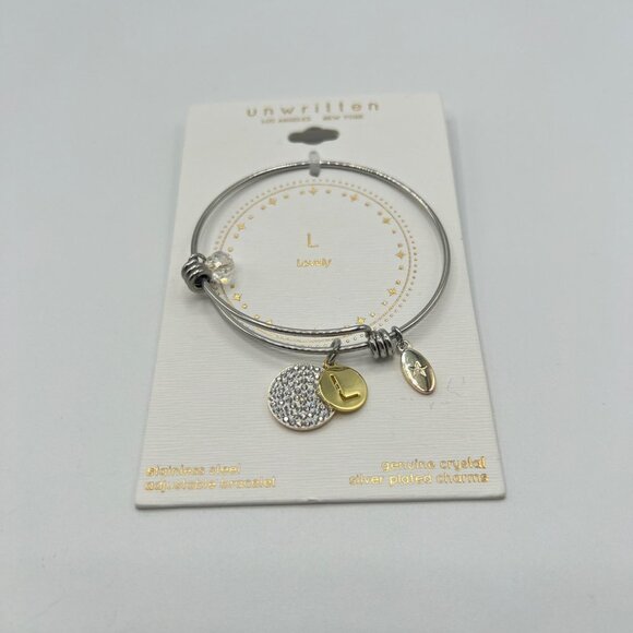 Unwritten Pave & Initial Disc Bangle Bracelet in Silver-Tone MSRP $55 NWT - Picture 3 of 4
